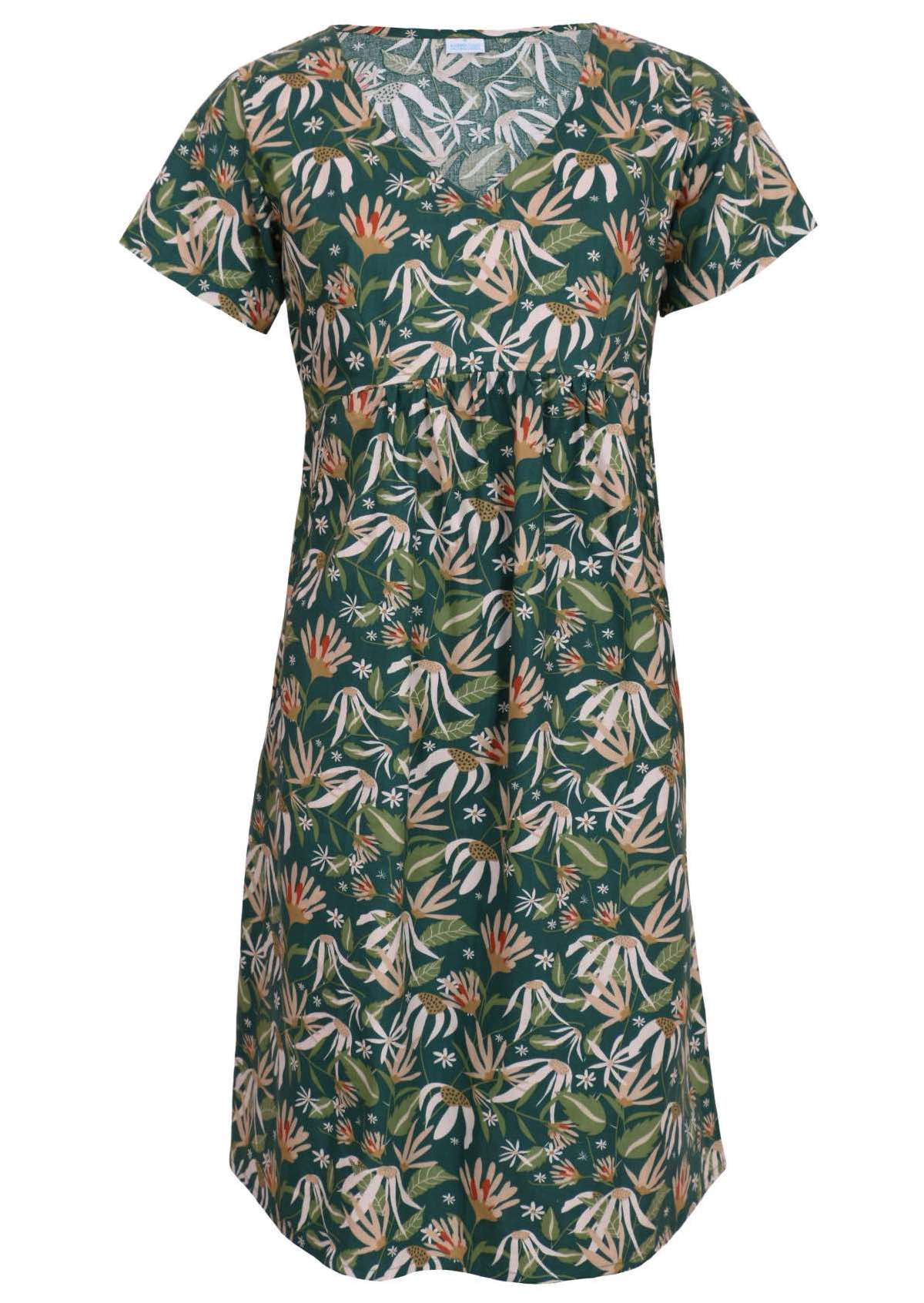 Etta dress Flannel Flower dress featuring a v-neck, empire waist, with short sleeves 