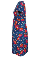 Side image short sleeved dress with pockets and V neckline.