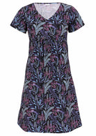 Short sleeve cotton dress black based blue floral print