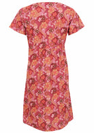 Back image of relaxed fit, 100% cotton dress in warm toned Japanese style print