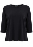 Black relaxed fit soft stretch rayon top with 3/4 sleeves