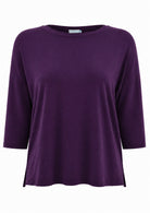 Dark Purple relaxed fit soft stretch rayon top with 3/4 sleeves