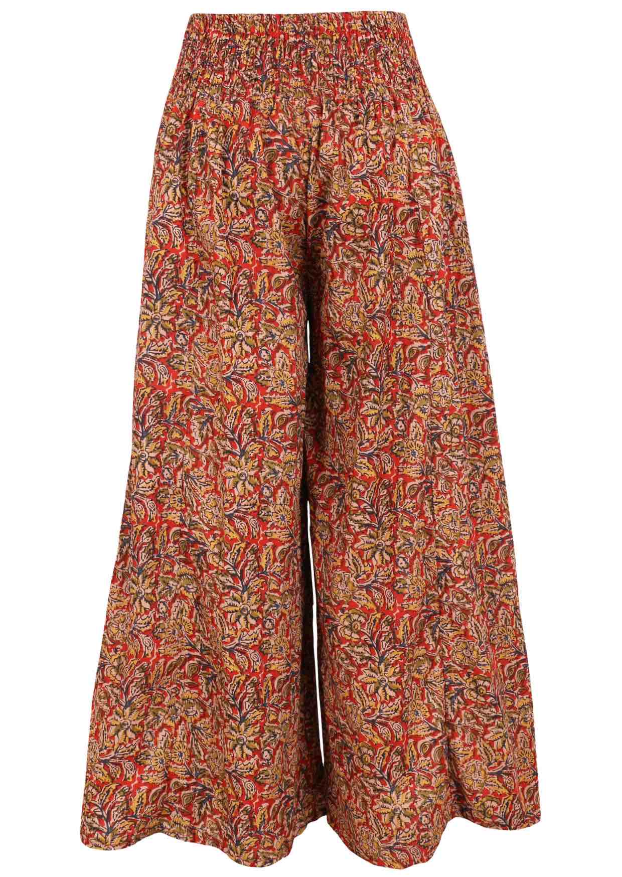 Rear view of Indian cotton wide-leg pants on a white background