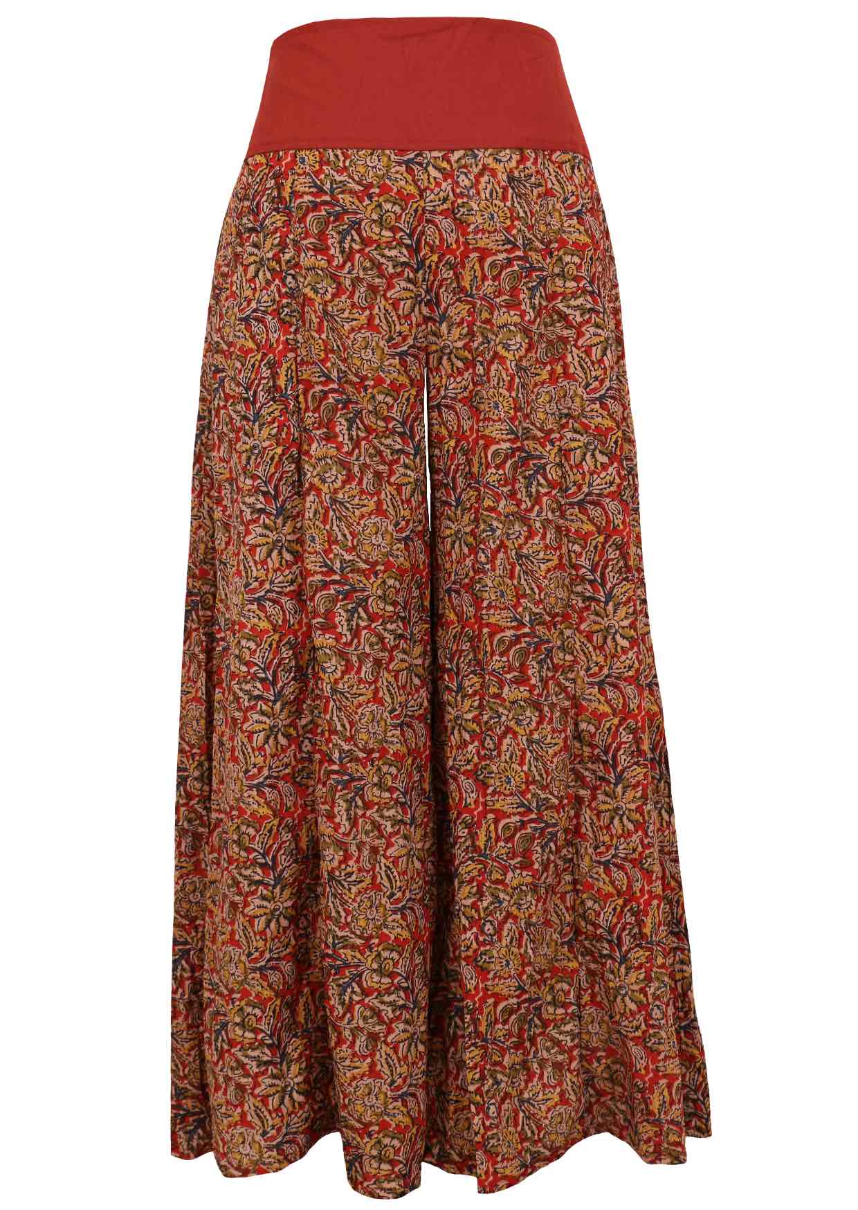 Front view of Indian cotton wide-leg pants on a white background