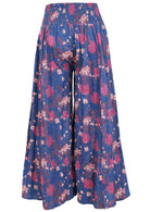 Back view of cotton wide-leg pants on a white background