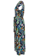 Blue based floral print Rayon short sleeve dress.