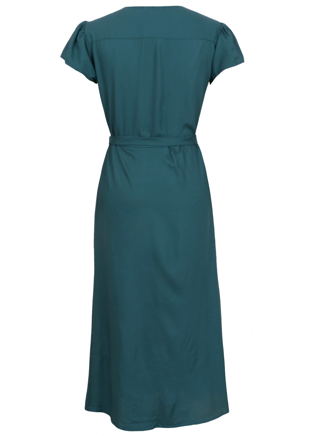 Teal rayon long wrap dress with butterfly sleeves