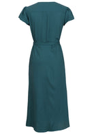 Teal rayon long wrap dress with butterfly sleeves