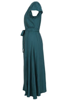 Teal rayon wrap dress with ties for closure, and butterfly sleeves