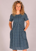 100% cotton sun dress with short sleeves and pockets