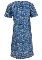 Back mannequin photo of relaxed fit cotton sun dress with short sleeves and lining