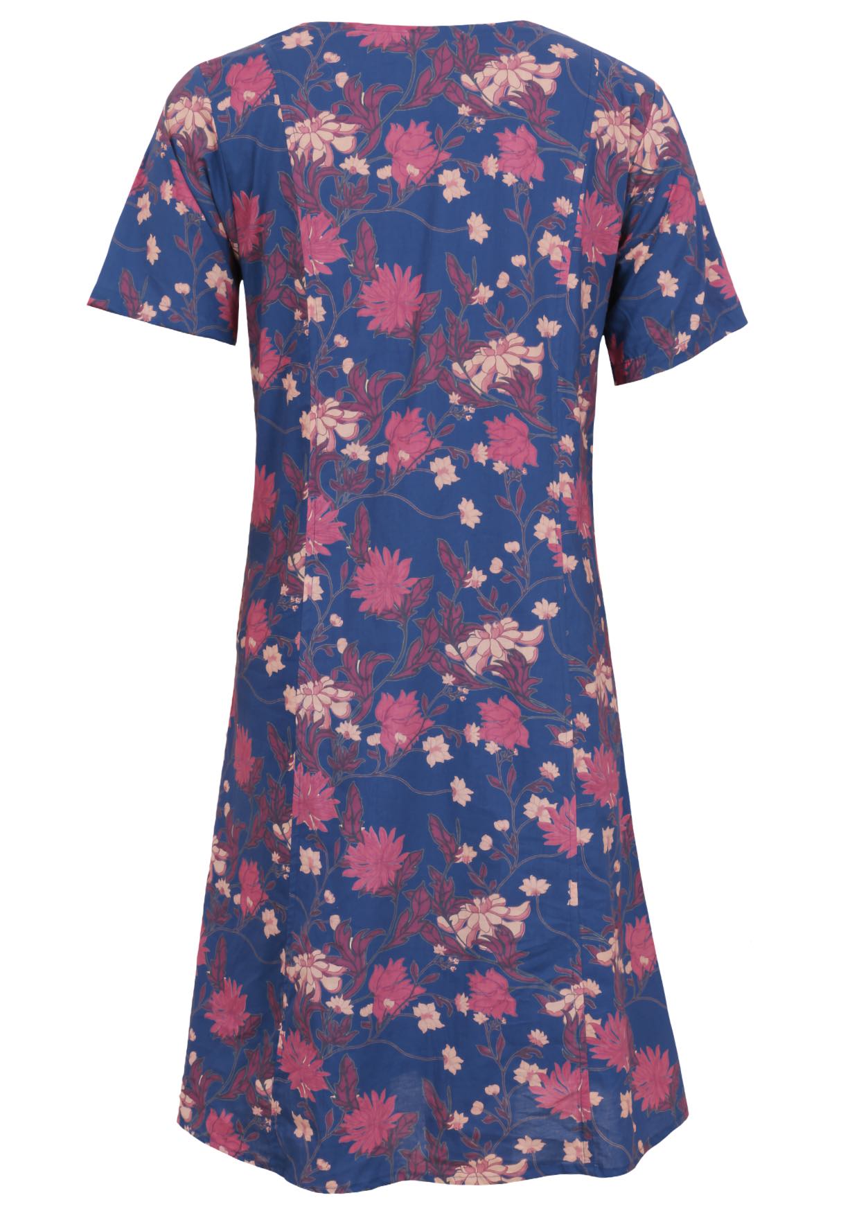 100% Cotton Blue Floral dress back view