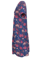 100% Cotton Blue Floral dress with pink flowers side view