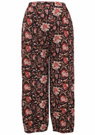Black based traditional Indian floral print wide leg cotton pants