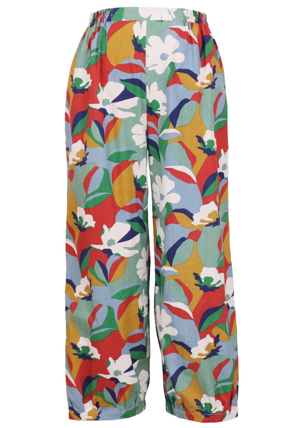 Colorful floral-patterned pants on a white background