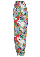 Side view of colorful floral-patterned pants with pockets