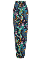 Side view of colorful floral-patterned pants with pockets
