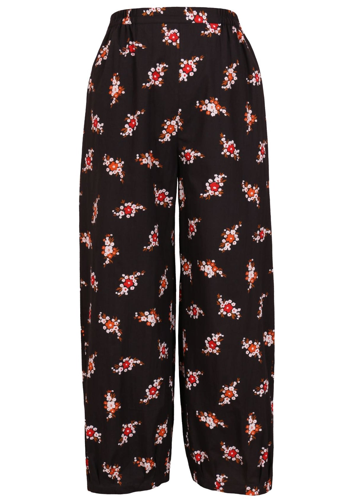 100% cotton boho style wide leg pants with high elasticated waist and pleated ankles