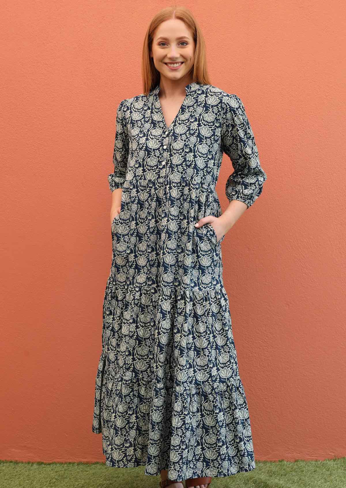 Indigo Tiered Maxi Dress XS 8