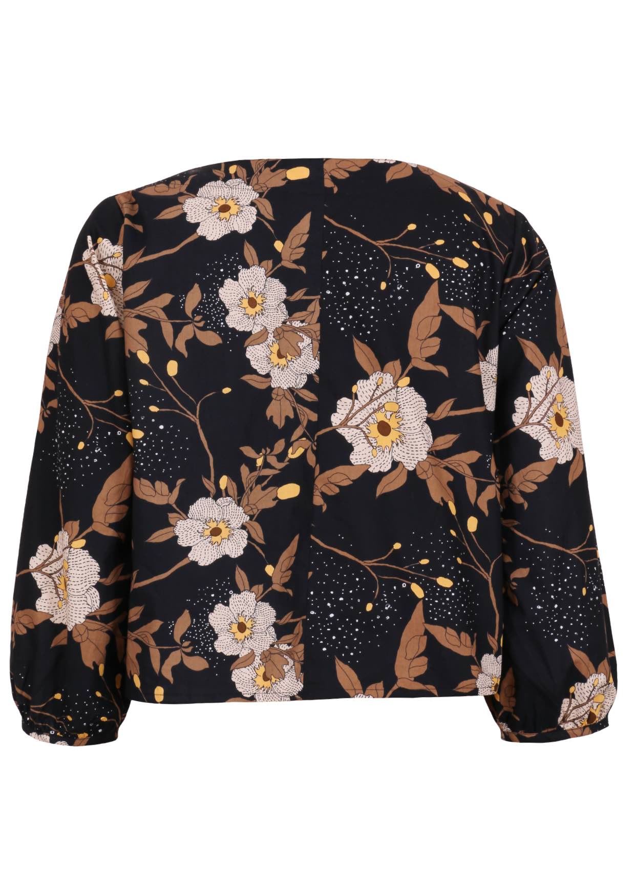 Back view of 100% cotton loose fitting top with bishop sleeves and centre back seam