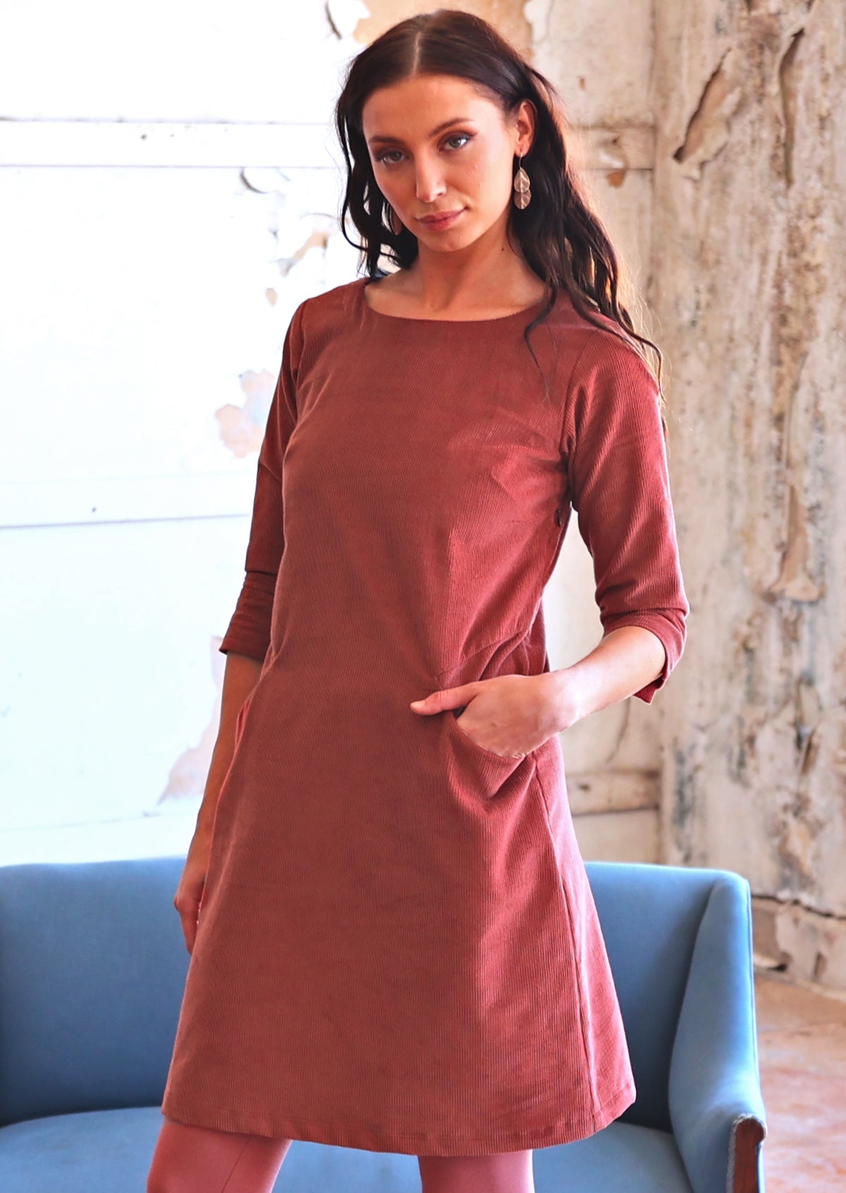 Jamie Cotton Corduroy Dress Burnt Henna | Karma East Australia
