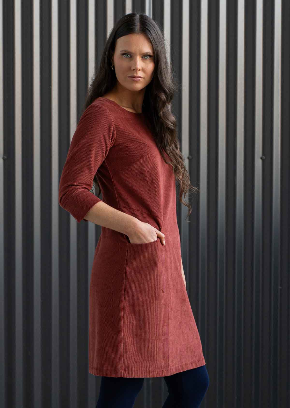 Jamie Cotton Corduroy Dress Burnt Henna | Karma East Australia