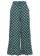 Dark green base with white pendant print cotton wide leg pants