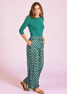 Elastic at the back of waistband and a drawstring add to comfort of these cotton pants