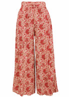 Cream based warm floral print cotton pant with front drawstring.