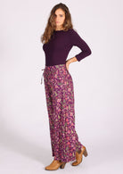 Wide leg lightweight cotton pants in sweet pink and purple print