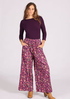 Lightweight cotton pants with sweet pink and purple print