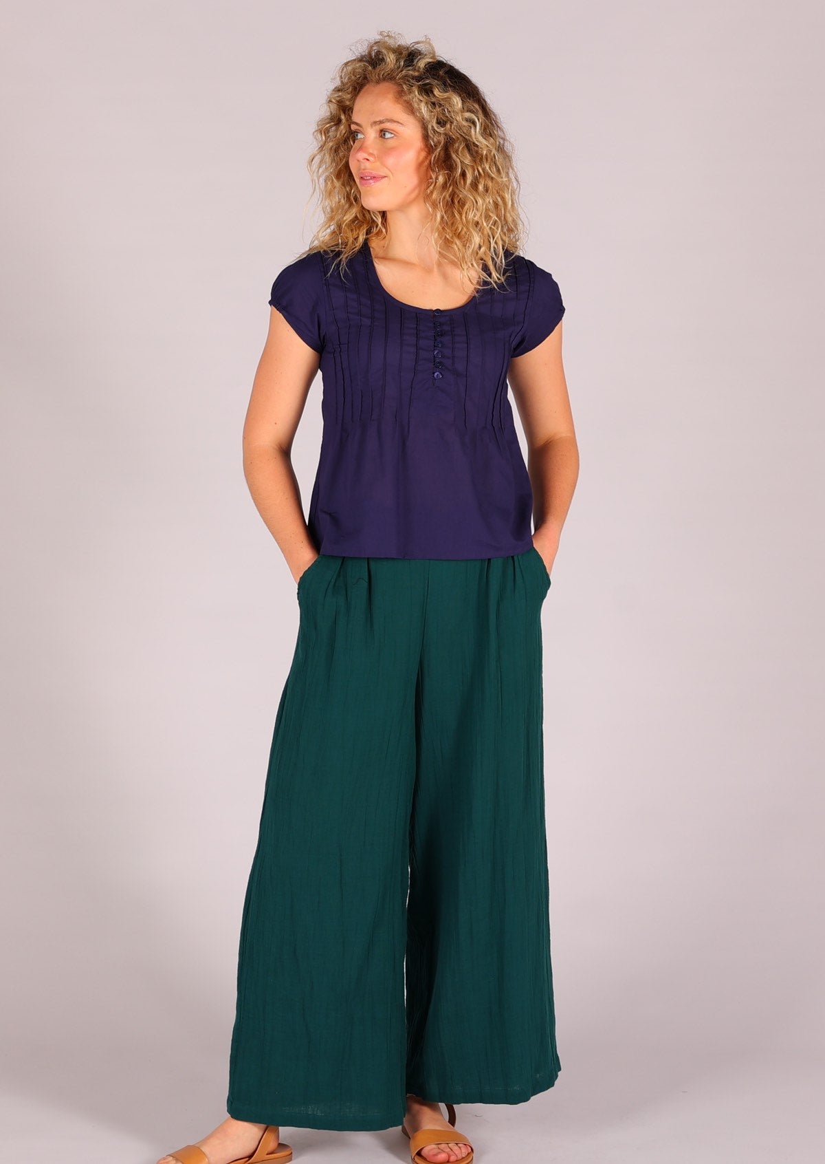 Deep teal double cotton pants with pockets will be the most comfortable pants you've ever worn!