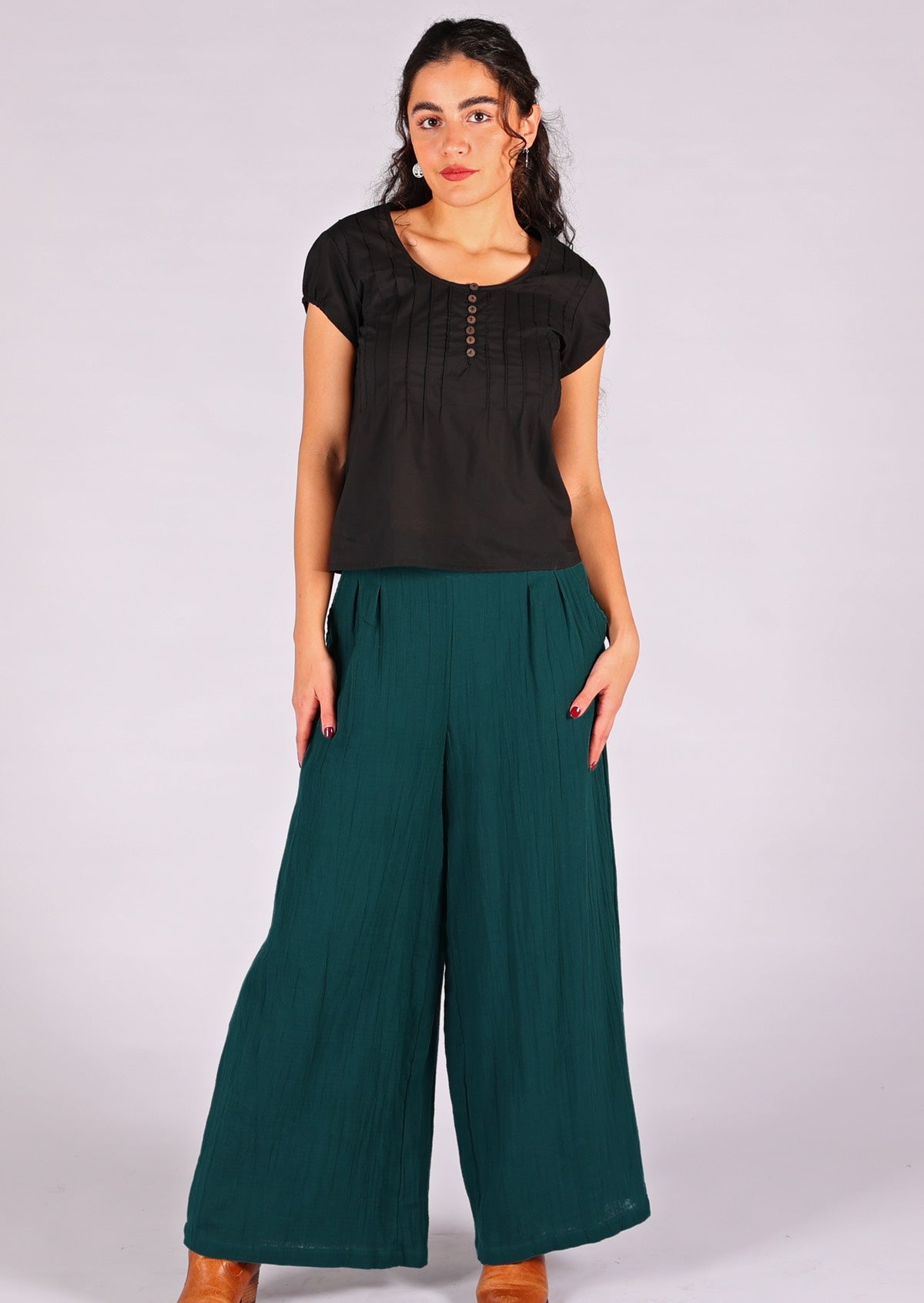 Lightweight cotton pants in gorgeous deep teal are great for any occasion