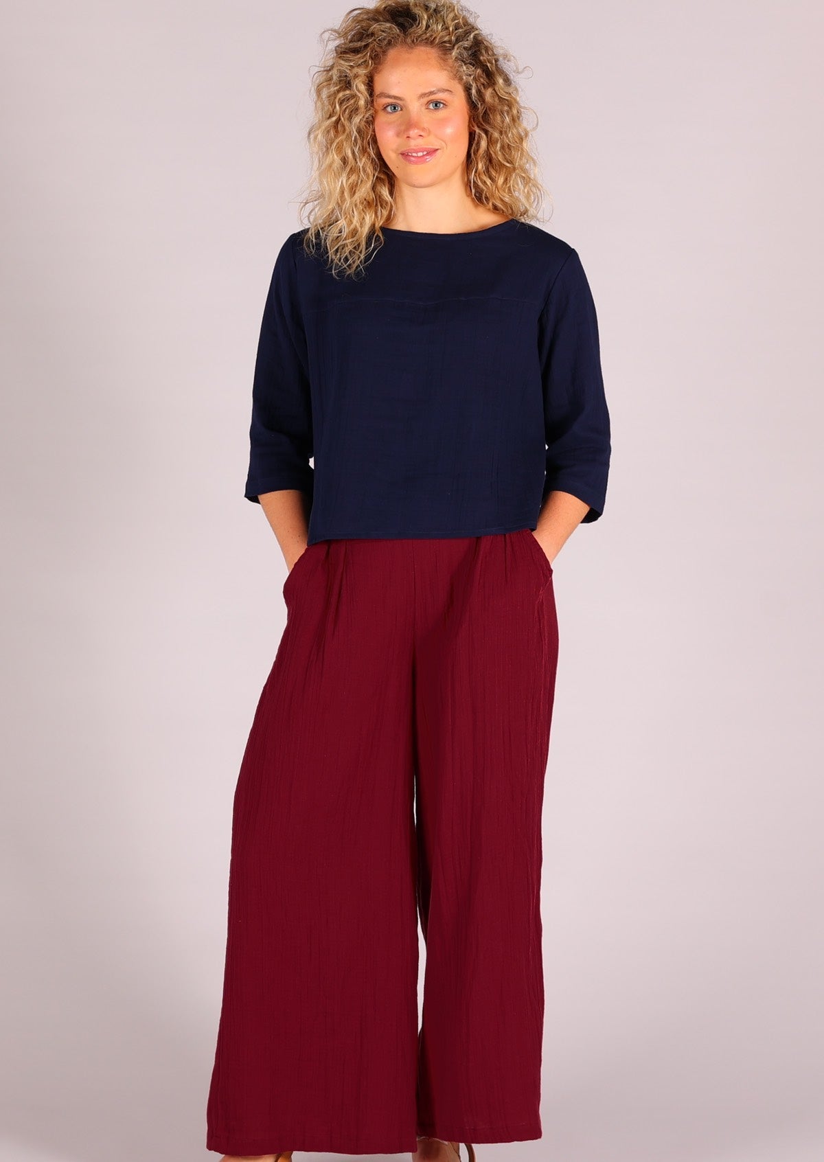 Super comfortable and stylish cotton gauze pants in deep red