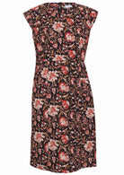 Black based traditional Indian floral print cotton dress with pockets.