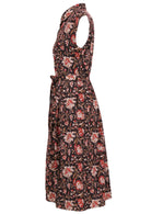 Black based traditional Indian floral print cotton dress with pockets.