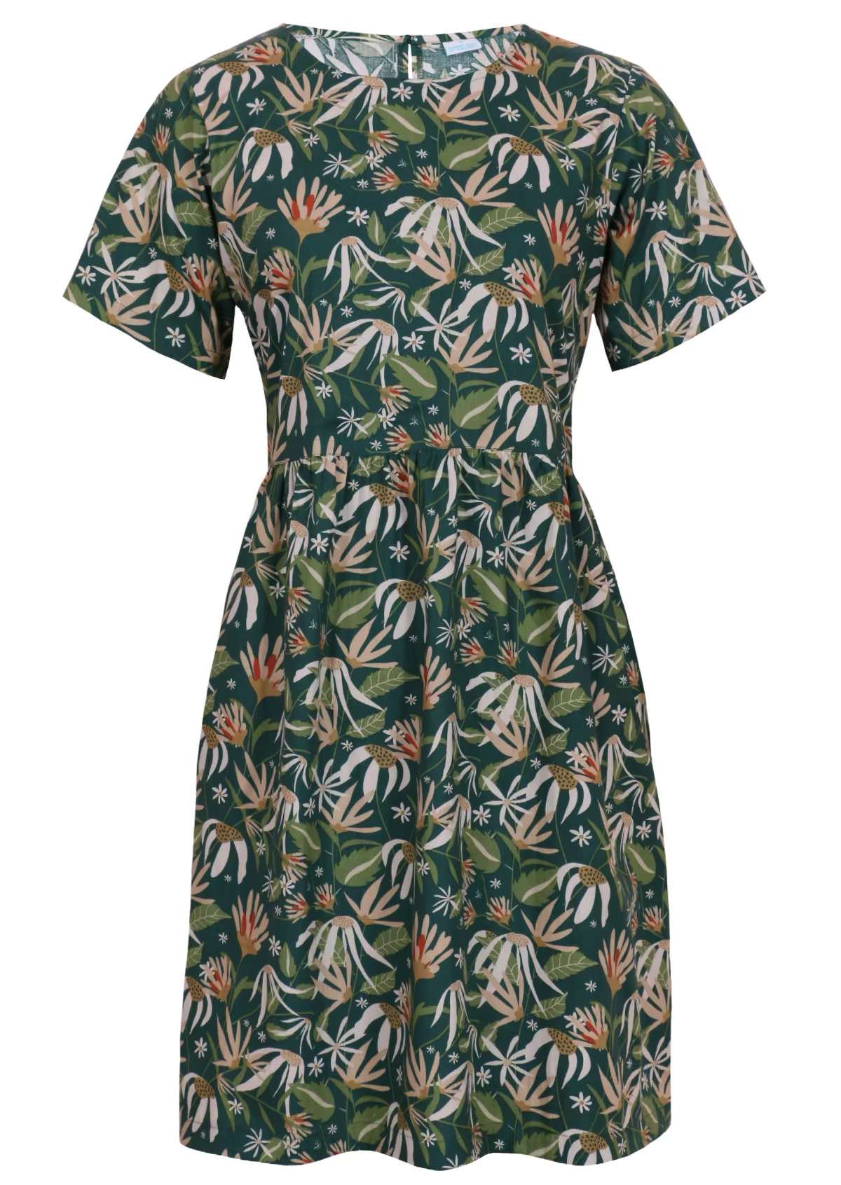 green cotton floral dress front view