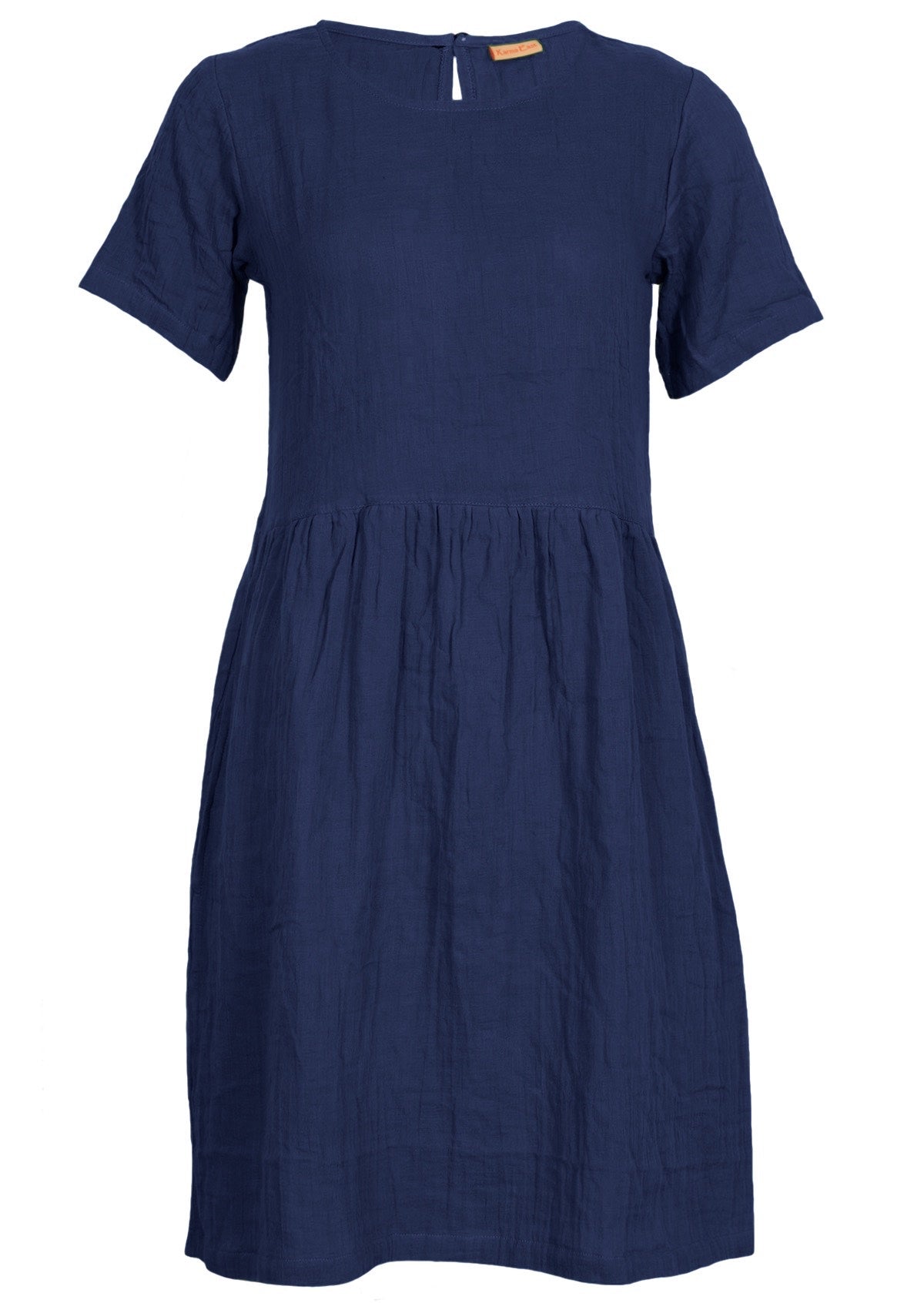 Deep blue double cotton short sleeve above the knee relaxed fit dress
