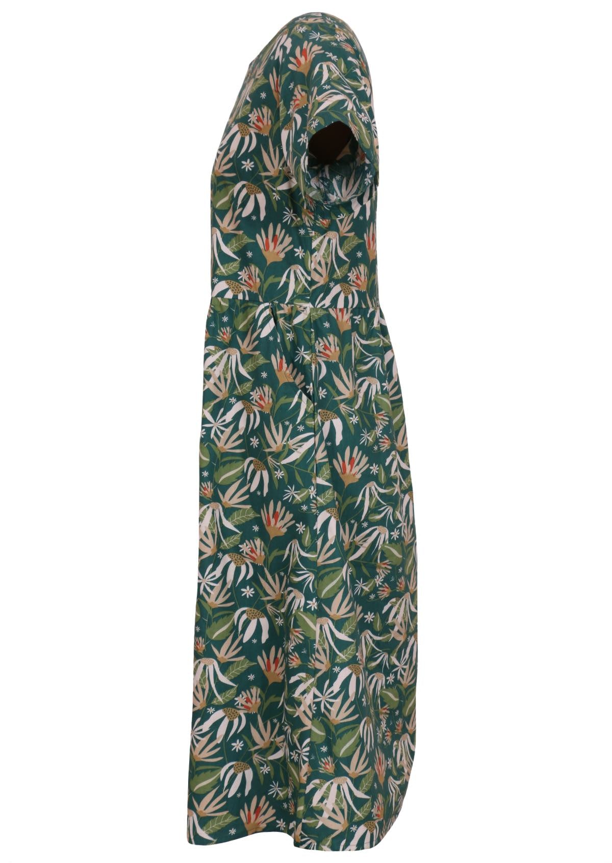 100 percent green cotton sundress with sleeves and pockets side