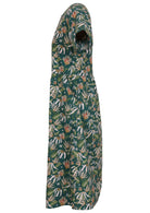 100 percent green cotton sundress with sleeves and pockets side