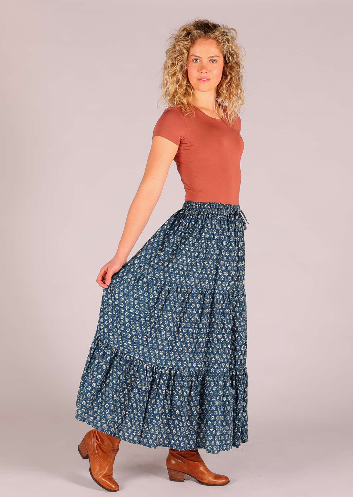 Boho Maxi Blue Cotton Skirt Karma East Australia