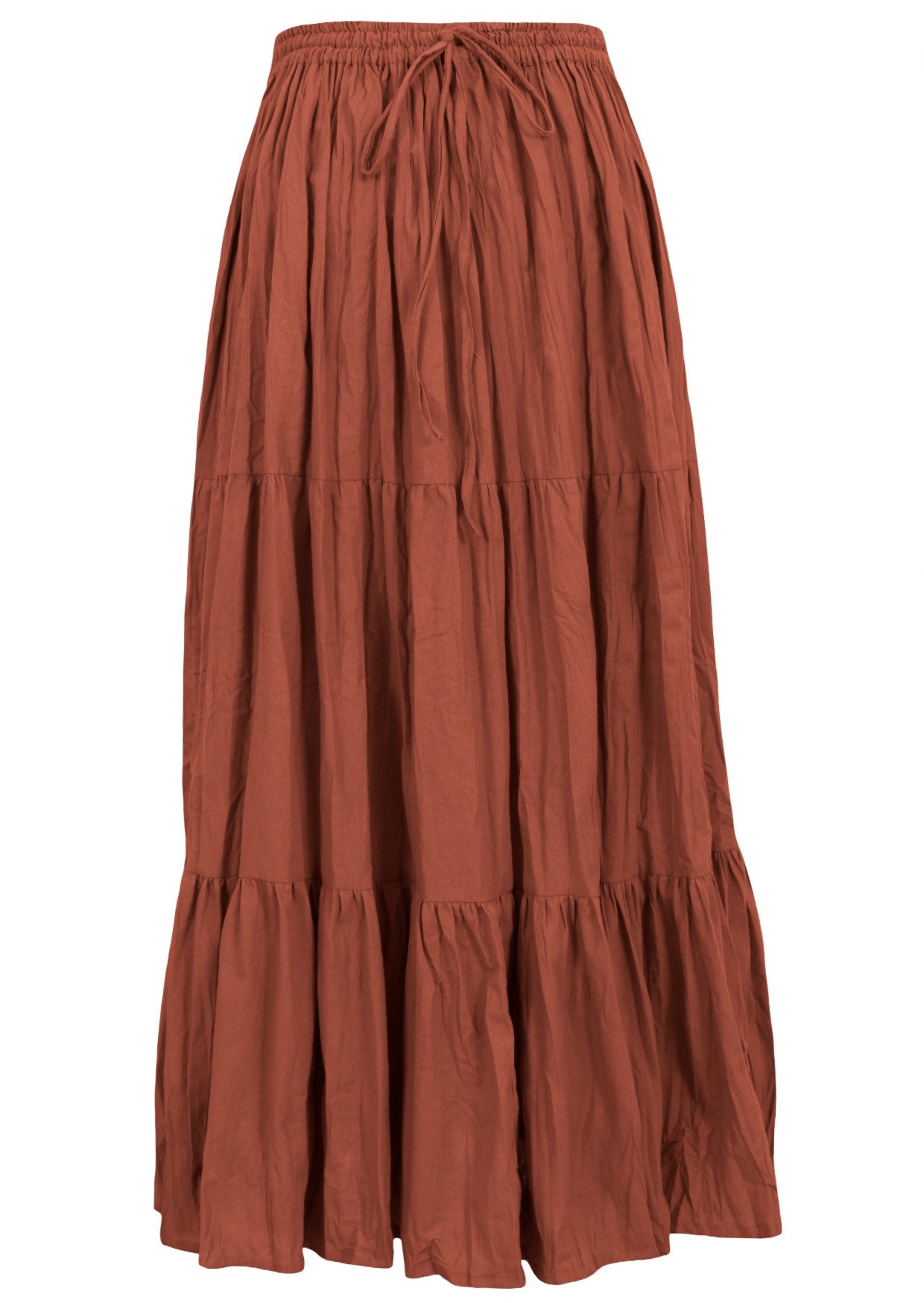 100% cotton rust shade skirt with elasticated wasitband and drawstring