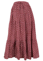 Womans 100 percent three tiered maxi skirt dark terracotta 