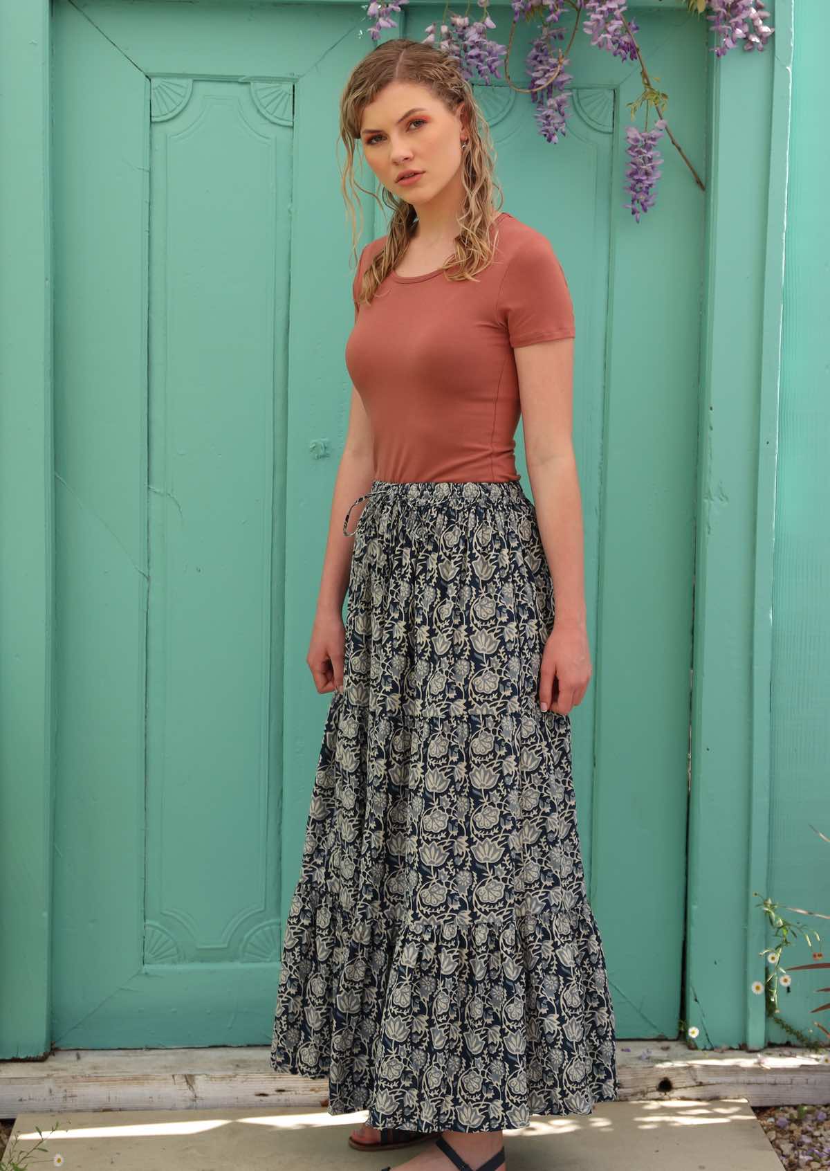 Boho long hotsell navy skirt