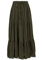 100% cotton olive green skirt with elasticated wasitband and drawstring