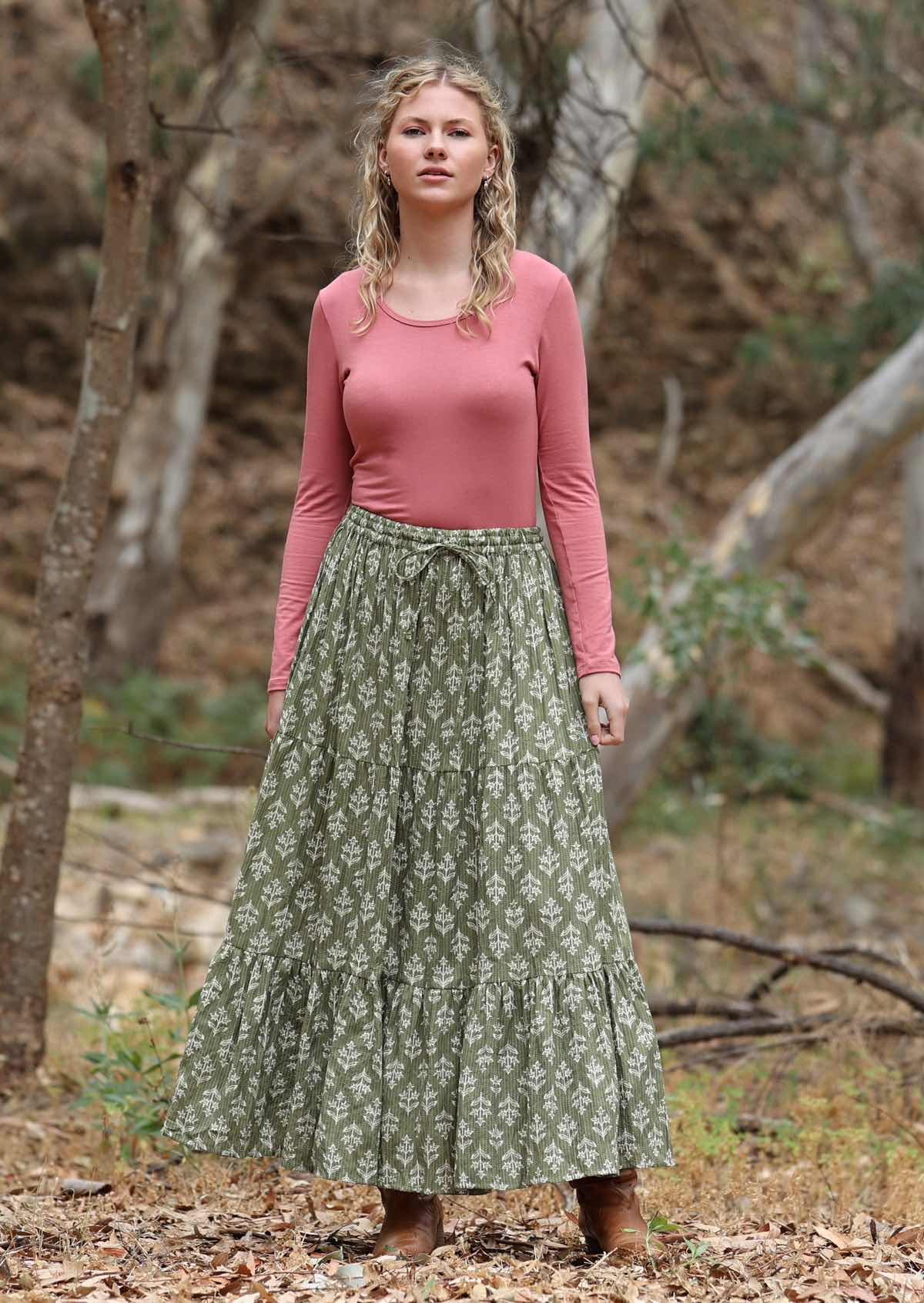 Bohemian tiered maxi skirt best sale