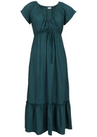 Green dress with a tiered skirt on a white background