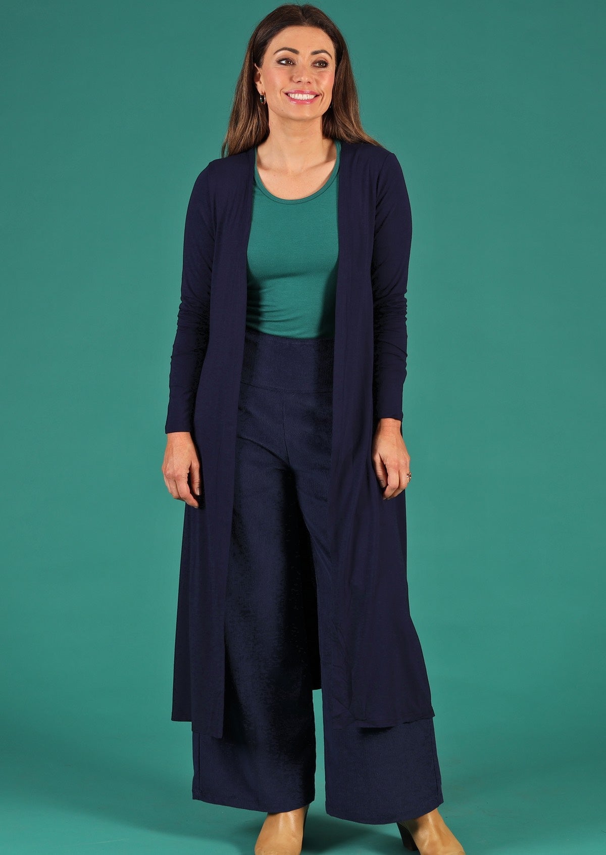 Long Sleeve Stretch Rayon Duster Cardi Navy Blue | Karma East Australia