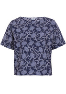 Floral navy blue boxy blouse 100 percent cotton