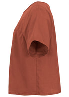 100% cotton rust shade short sleeve top with round neckline 